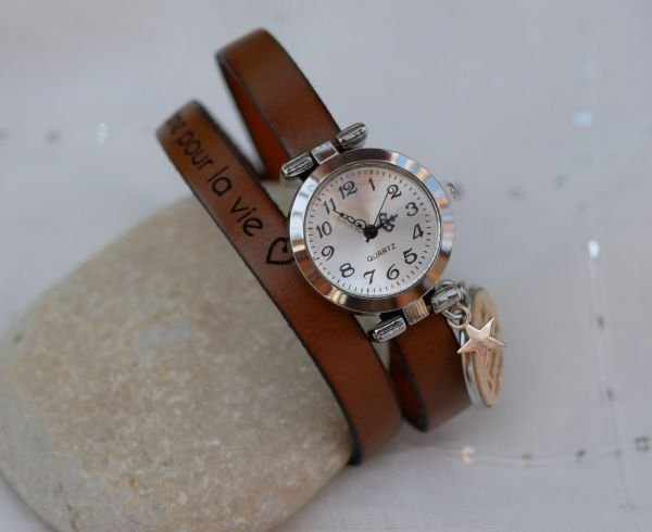 personalized watch, double tour leather