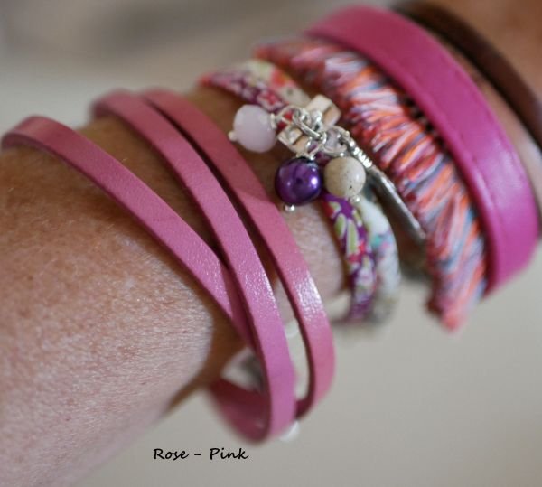 leather bracelet boheme chic pink