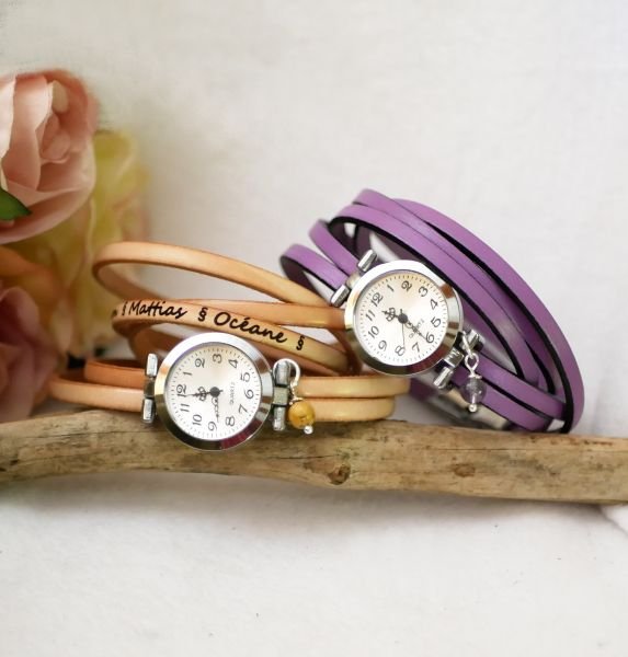 multi tour leather watch woman pastel color