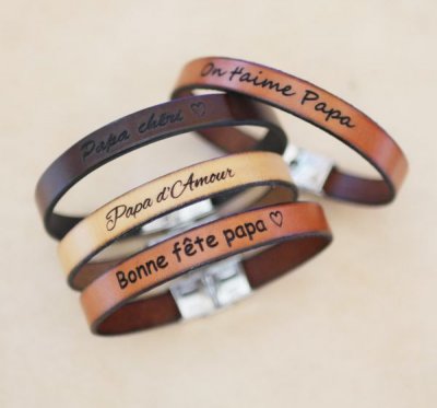 engraved leather bracelet for men