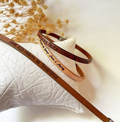 set of engraved leather bracelets