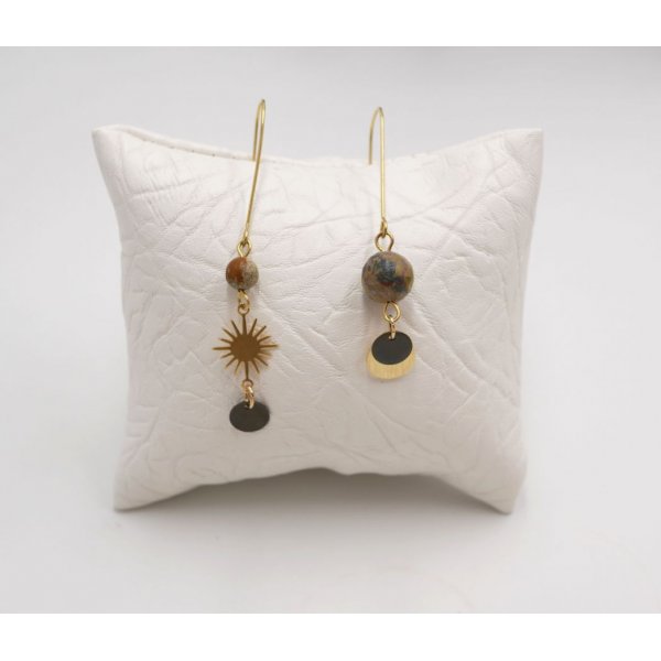 Soleil and stones raw brass earrings