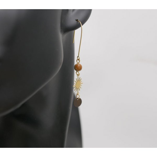 Soleil and stones raw brass earrings