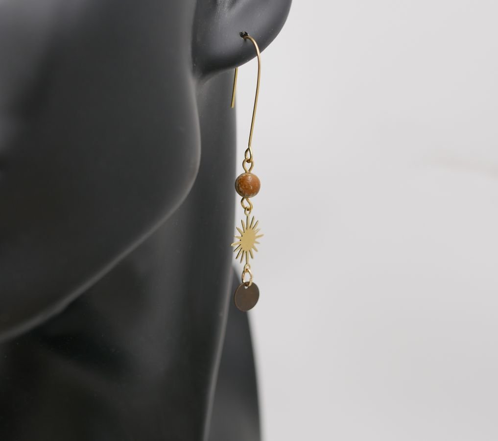 Soleil and stones raw brass earrings