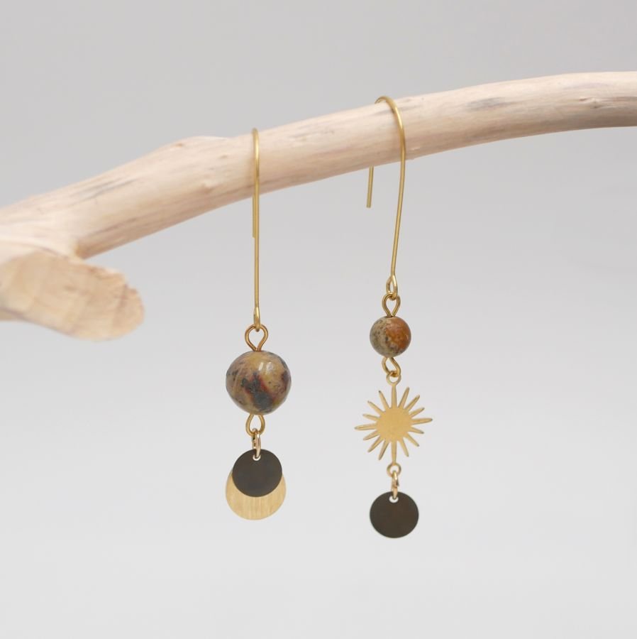 Soleil and stones raw brass earrings