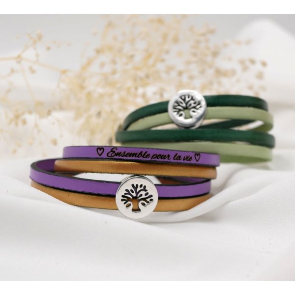 Tree of life bracelet on double leather personalized by engraving