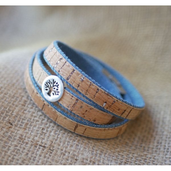 Tree of life bracelet on cork and cotton Jean's in single, double or triple turn