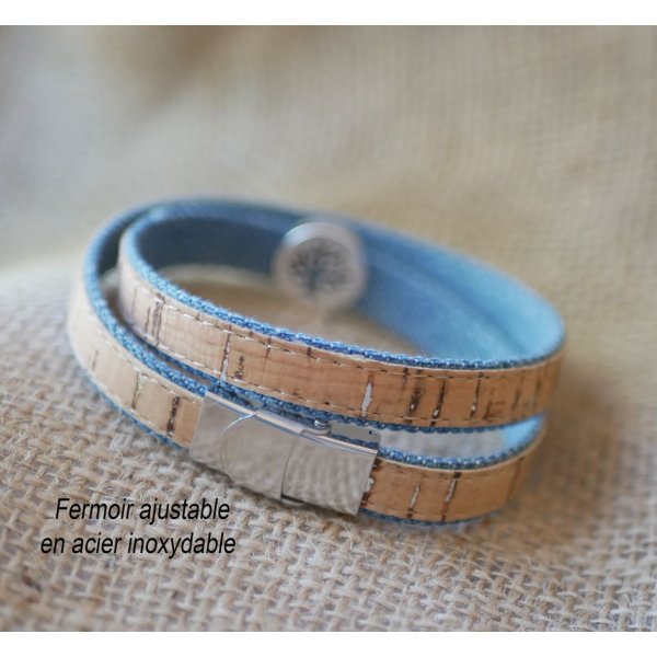 Tree of life bracelet on cork and cotton Jean's in single, double or triple turn