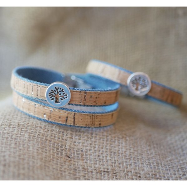 Tree of life bracelet on cork and cotton Jean's in single, double or triple turn