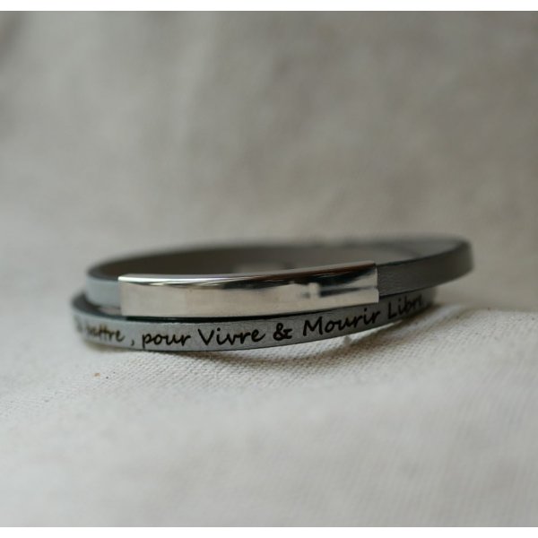 Metal bracelet bar in leather double turn 