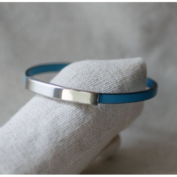 Metal bracelet bar in leather single turn 