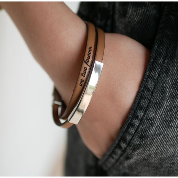 Metal bracelet bar in leather double turn 
