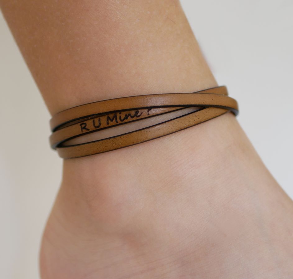 Customizable fine leather ankle bracelet 3 turns