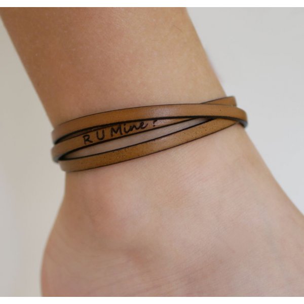 Customizable fine leather ankle bracelet 3 turns