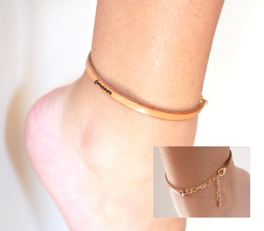 Fine leather anklet to be personalized by engraving