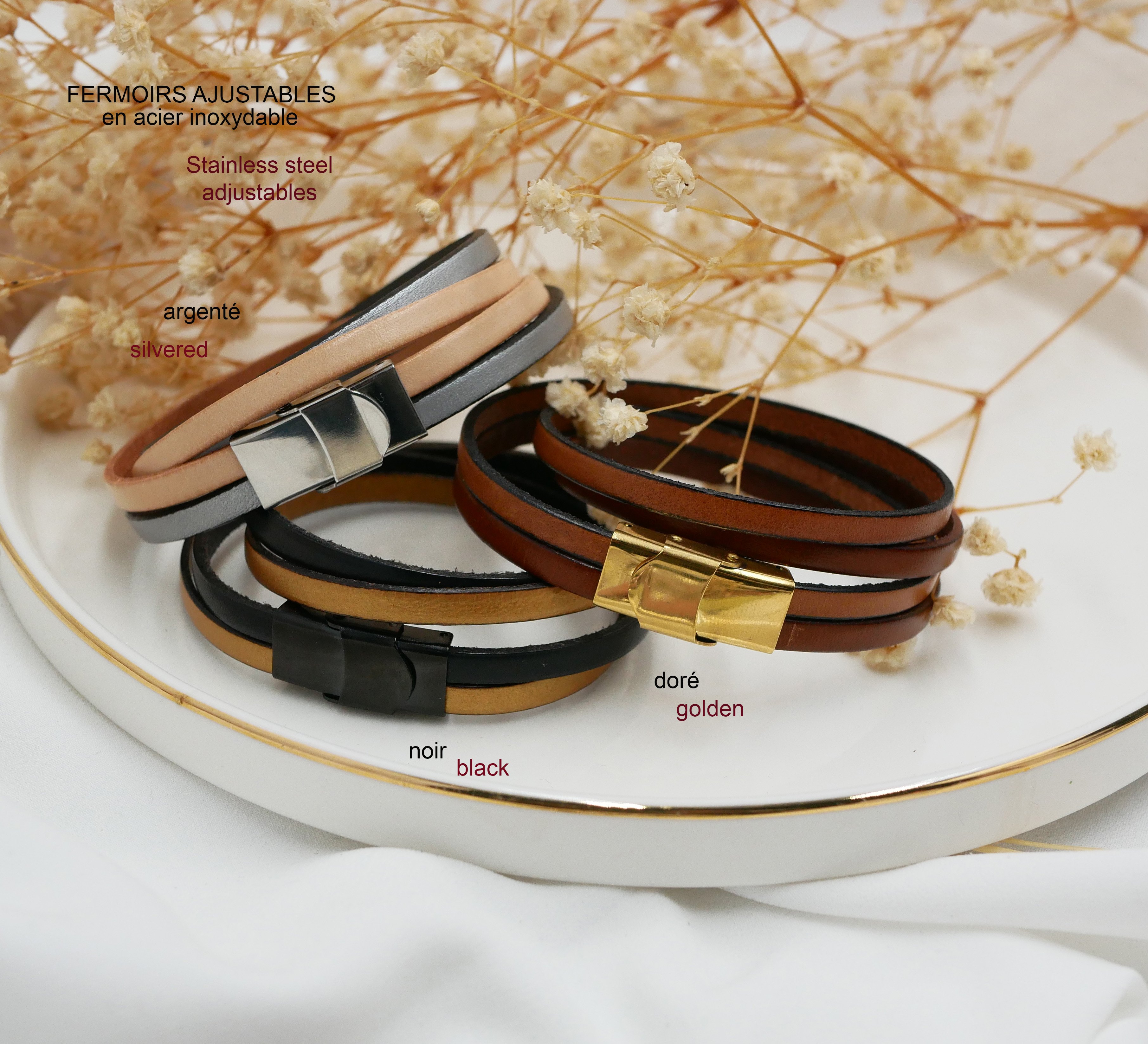 Double leather bracelet in duo to be personalized by engraving