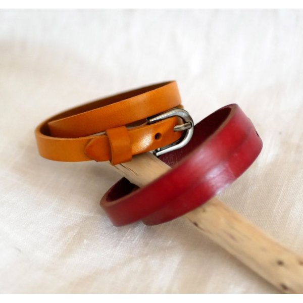 Leather bracelet double turn camel Engraved mixed