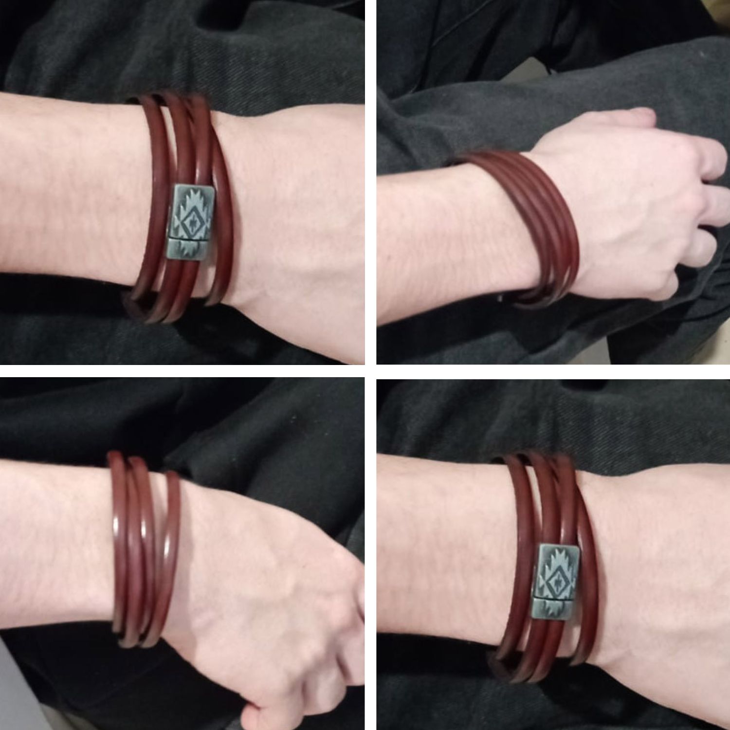 Leather bracelet double turn ethnic magnetic clasp to personalize