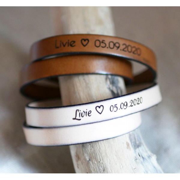 Daddy's double-turn leather bracelet customizable by engraving