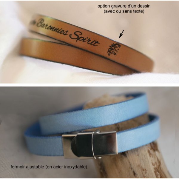 Daddy's double-turn leather bracelet customizable by engraving