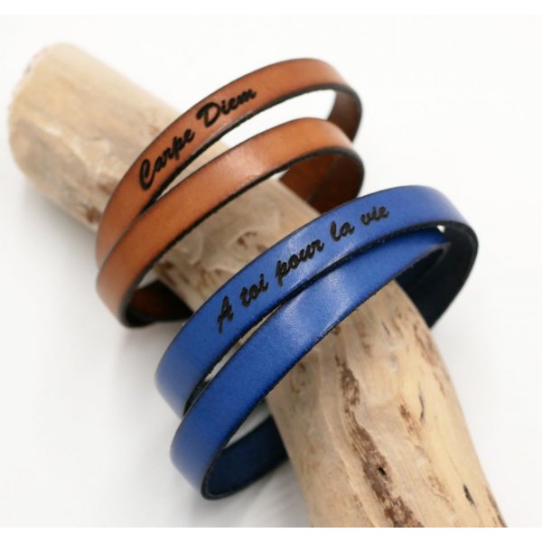 Daddy's double-turn leather bracelet customizable by engraving