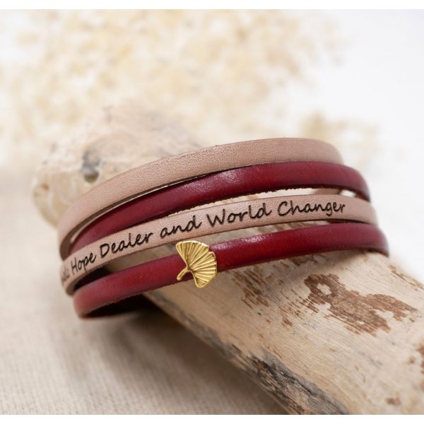 Zen leather bracelet in duo of colors customizable with golden ginkgo 