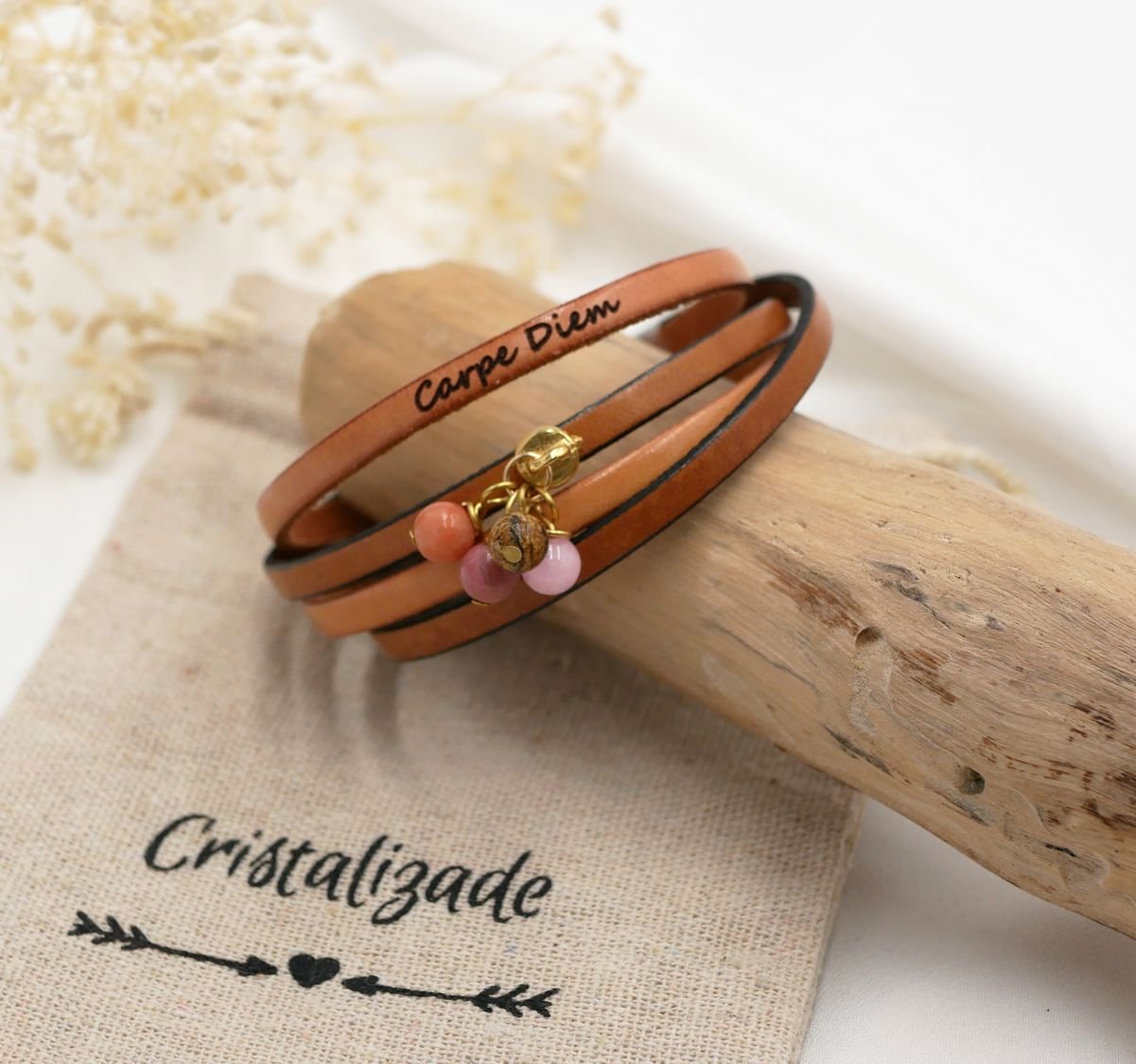 Leather bracelet duo pendant beads to customize