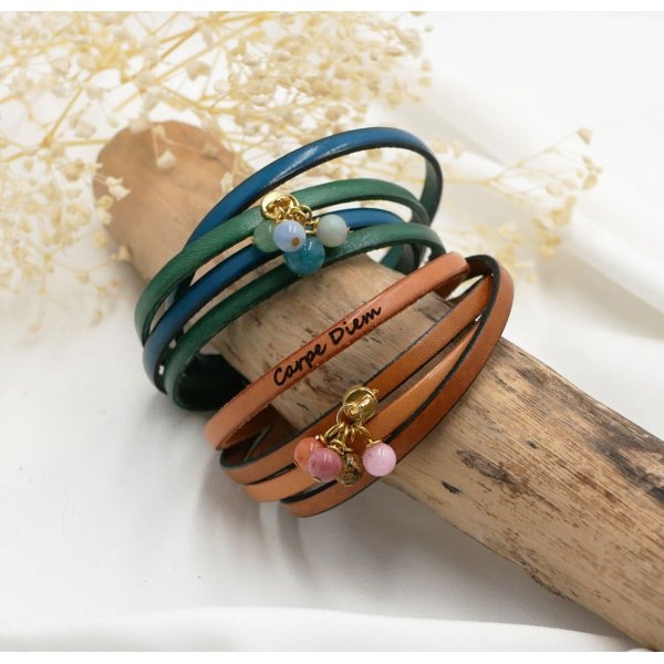 Leather bracelet duo pendant beads to customize