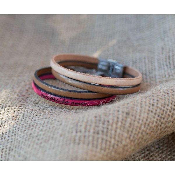 Customizable double color leather bracelet for men or women