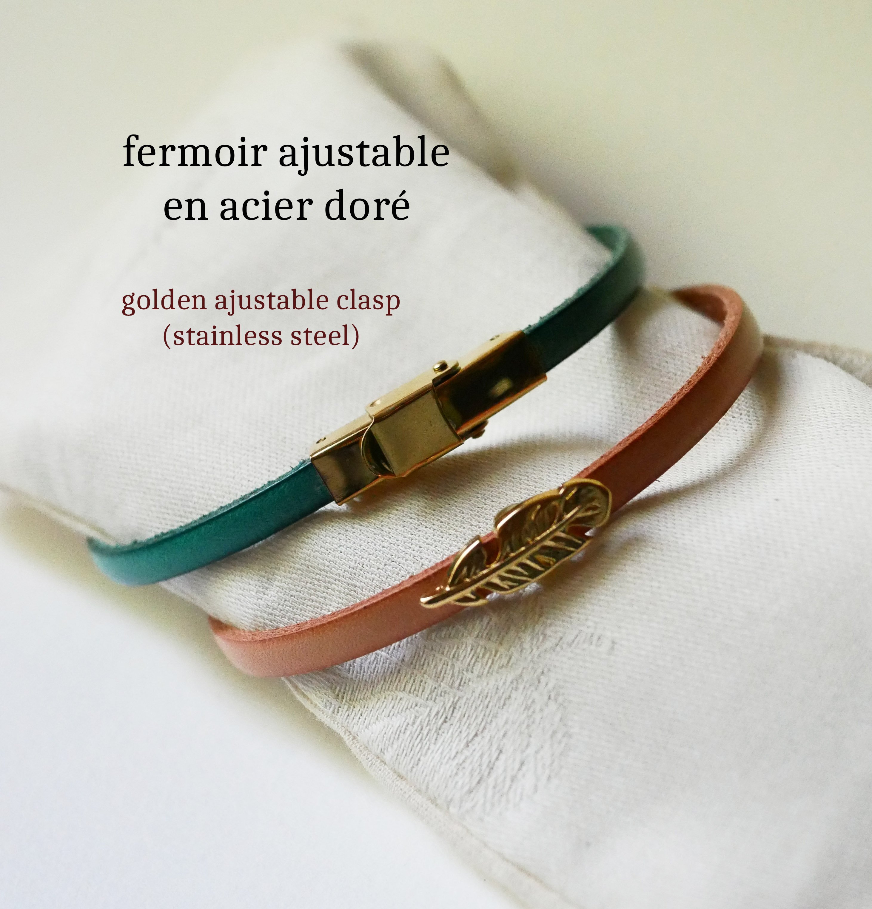 Women's leather bracelet with gold buckle of your choice to customize
