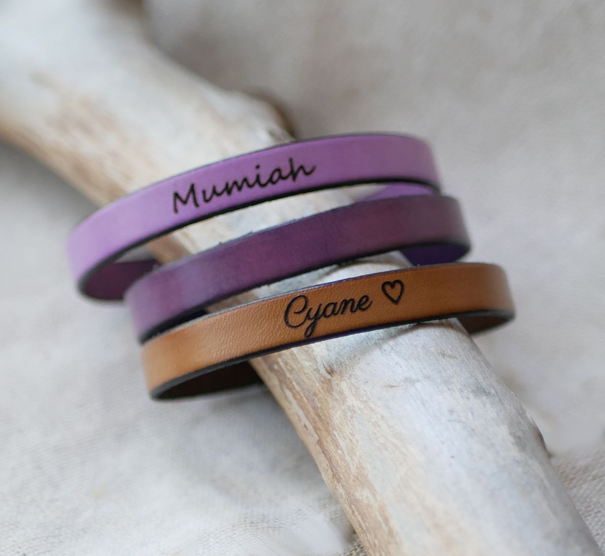 Custom engraved leather bracelet for women