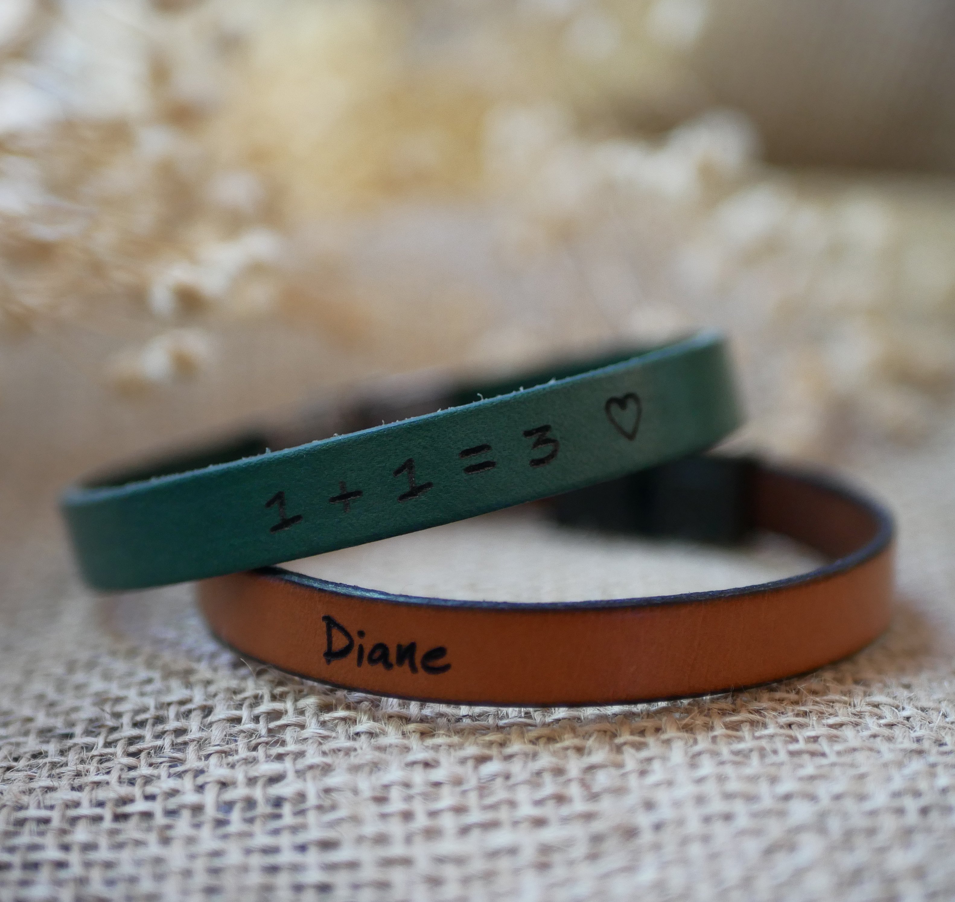 Custom engraved leather bracelet for women