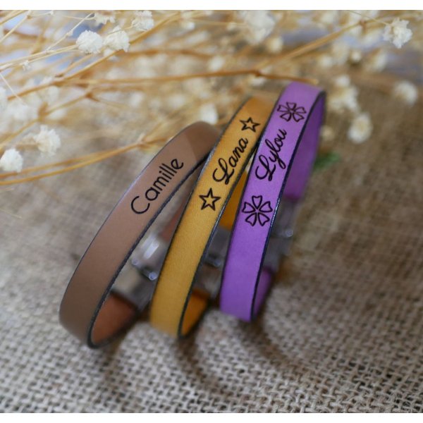 Custom engraved leather bracelet for women