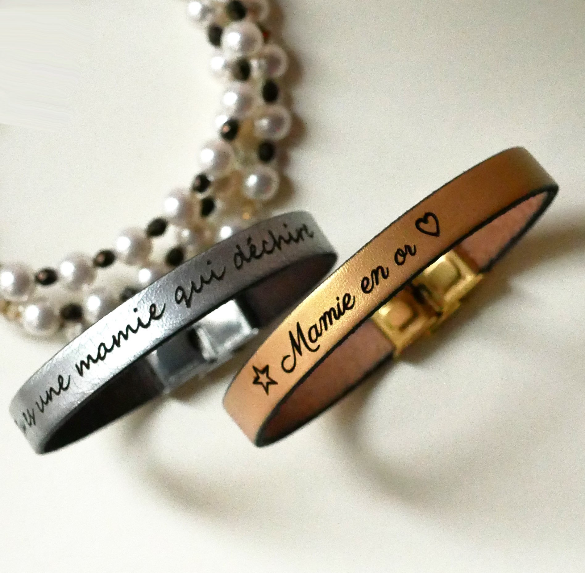 Custom engraved leather bracelet for women