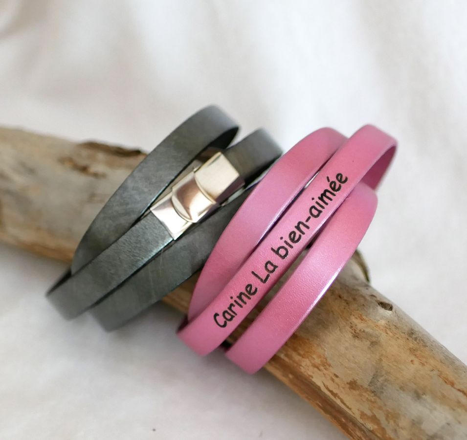 Leather bracelet woman triple turn to customize color and engraving 