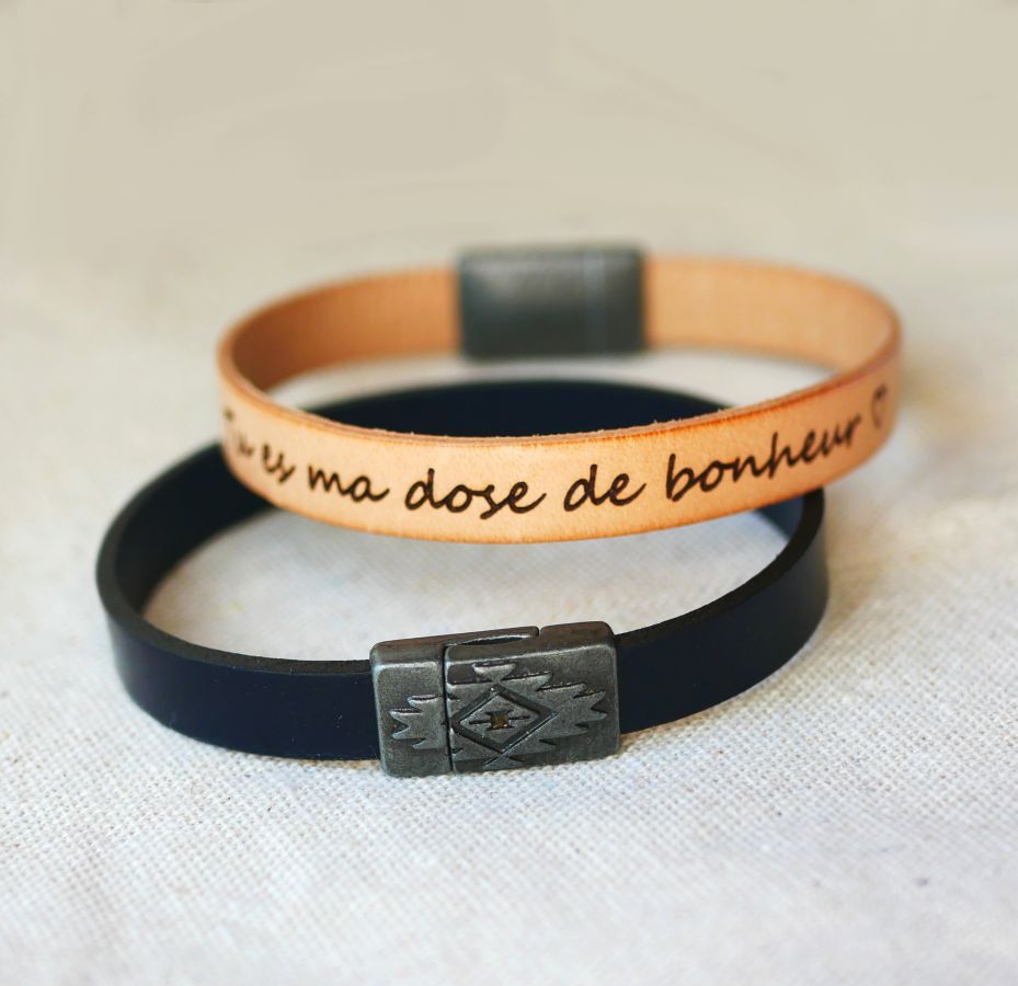 Leather bracelet with ethnic magnetic clasp to customize