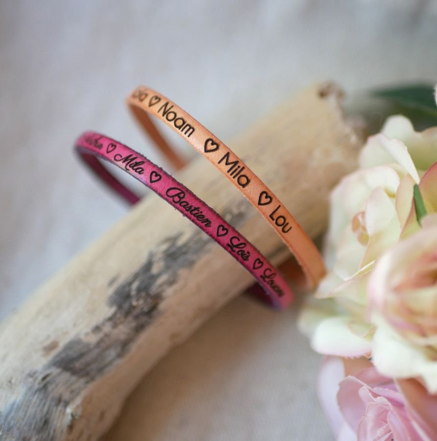 Leather bracelet customizable by engraving woman or man