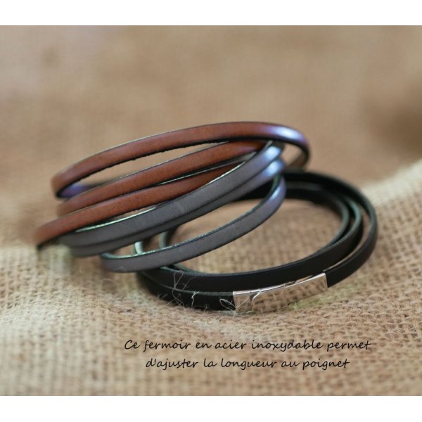 Leather bracelet in 3 turns for man or woman personalized