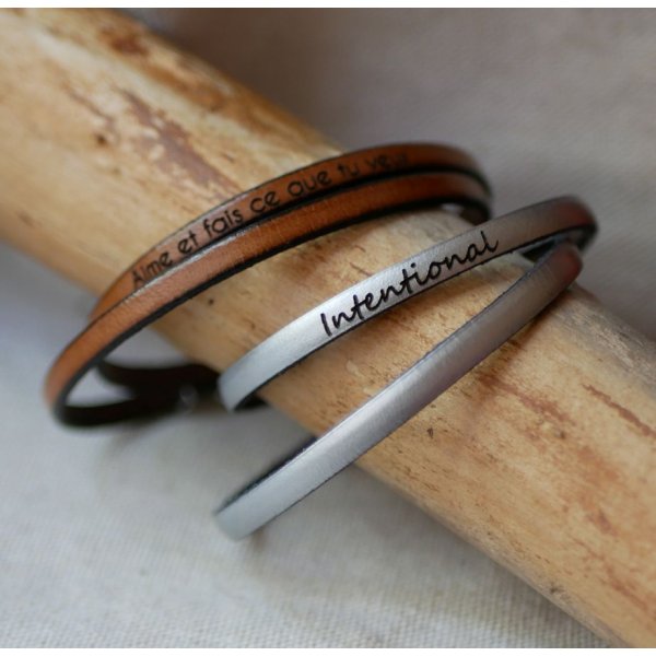 Fine leather bracelet in 2 turns for man or woman to customize