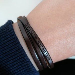 Leather bracelet in 3 turns for man or woman personalized