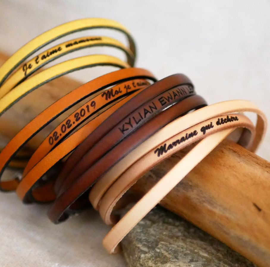 Leather bracelet in 3 turns for man or woman personalized