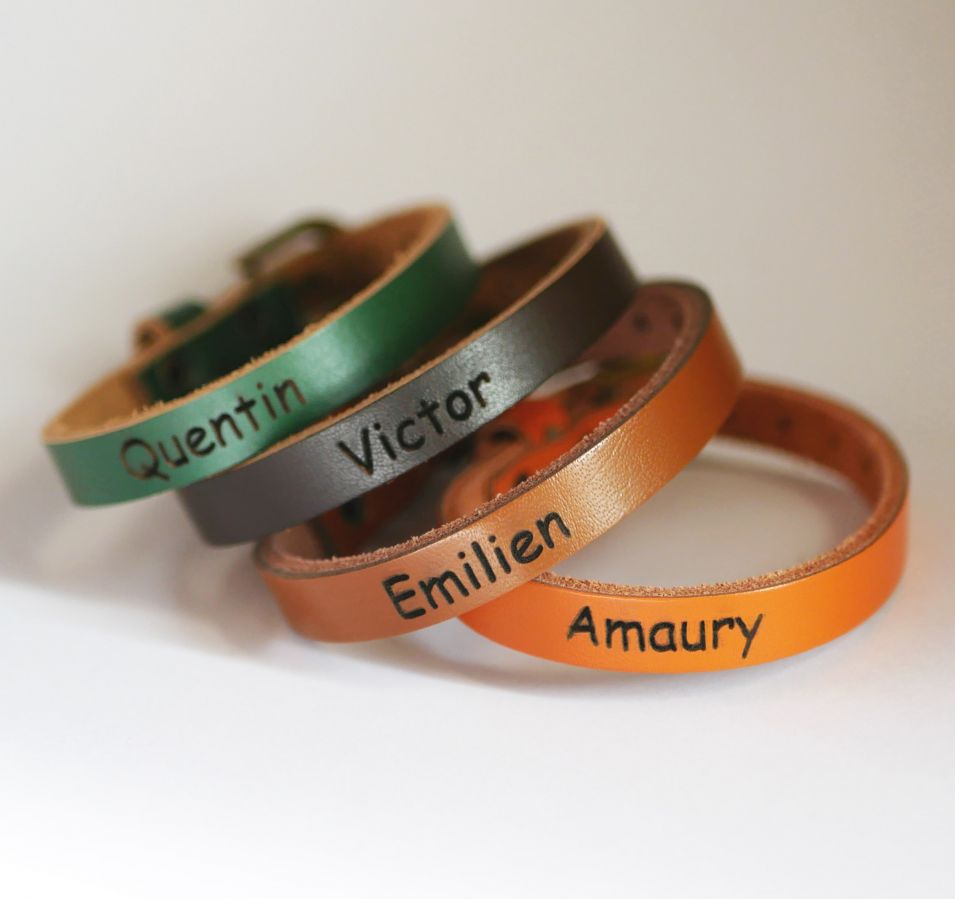 Engraved leather bracelet single turn to personalize mixed adult child