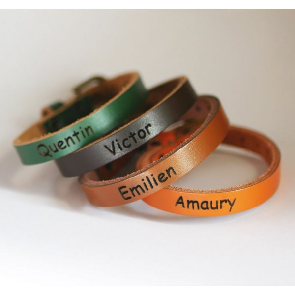 Engraved leather bracelet single turn to personalize mixed adult child