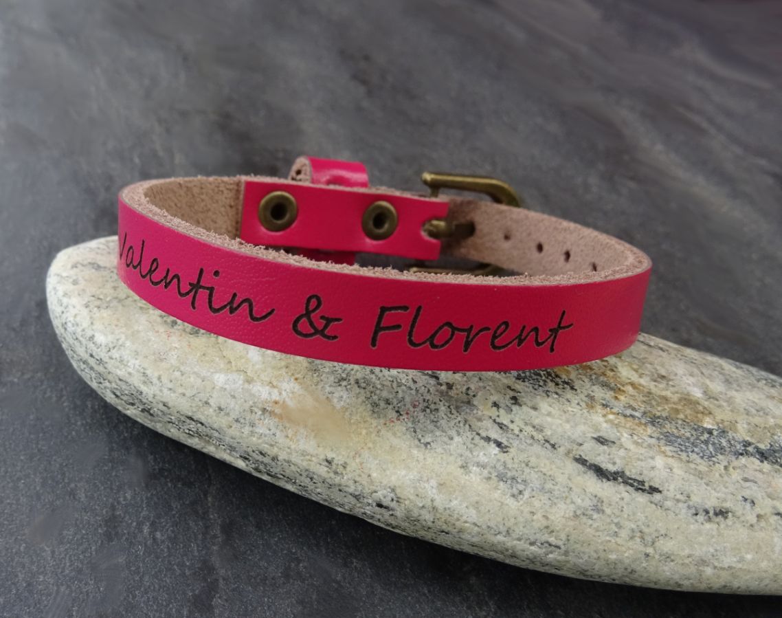 Engraved leather bracelet single turn to personalize mixed adult child