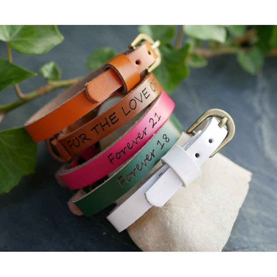 Engraved leather bracelet single turn to personalize mixed adult child