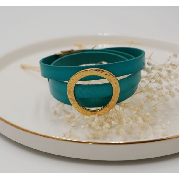 Leather bracelet large gold ring customizable 3 turns of the wrist