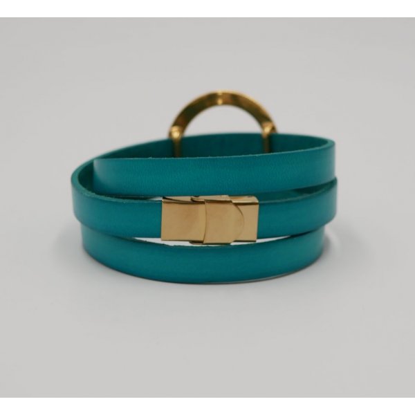 Leather bracelet large gold ring customizable 3 turns of the wrist