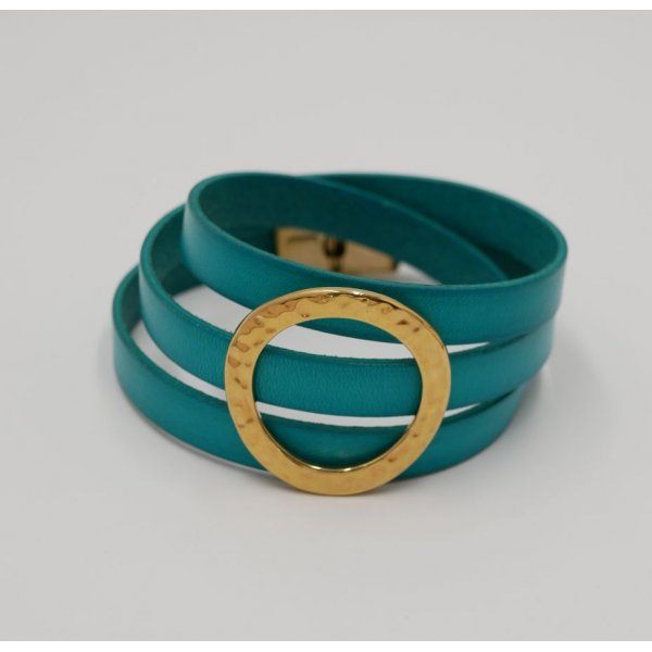 Leather bracelet large gold ring customizable 3 turns of the wrist