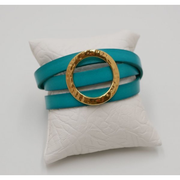 Leather bracelet large gold ring customizable 3 turns of the wrist