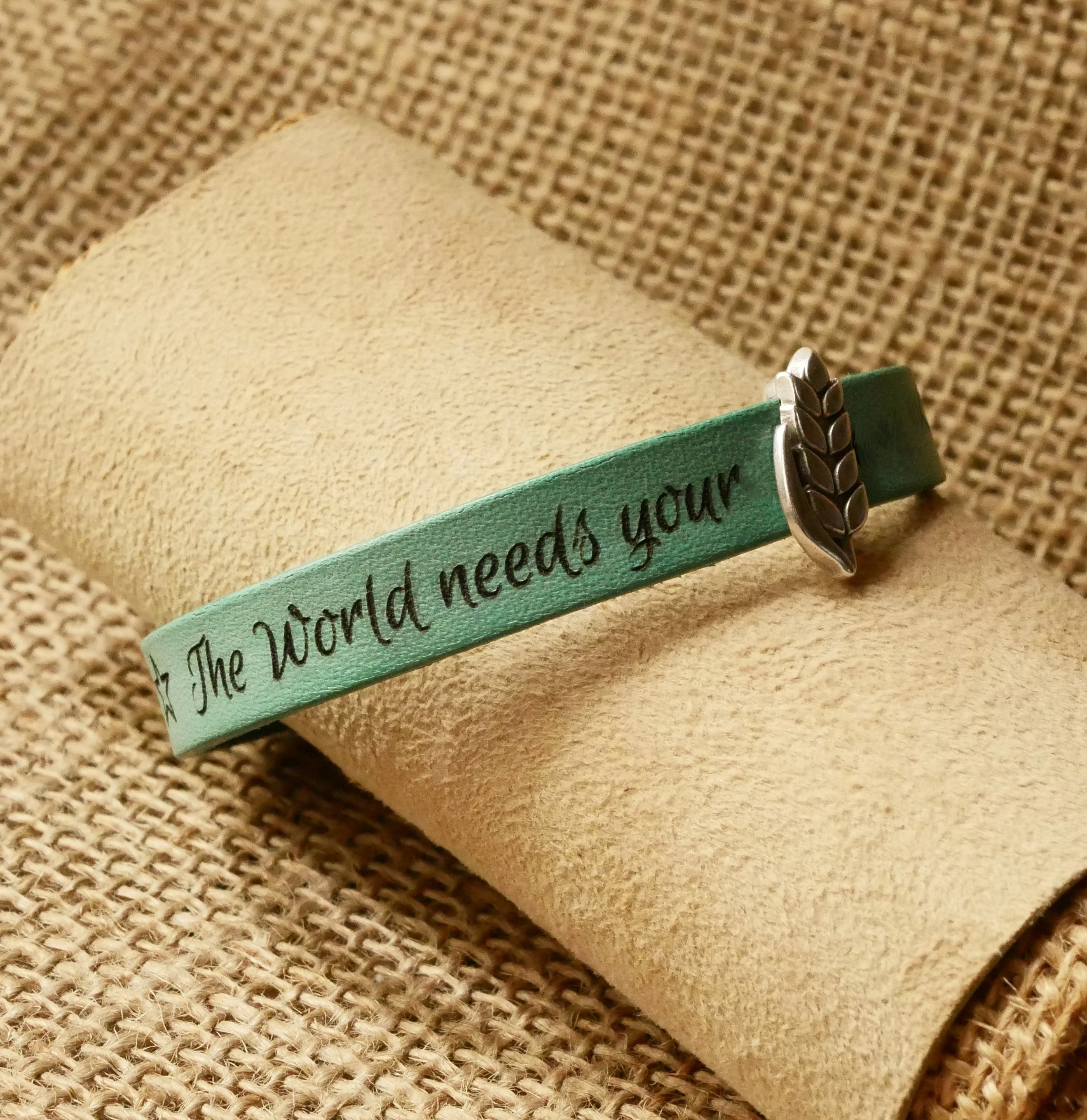 Customizable leather bracelet and loop Epi de blé, noces de froment for men and women